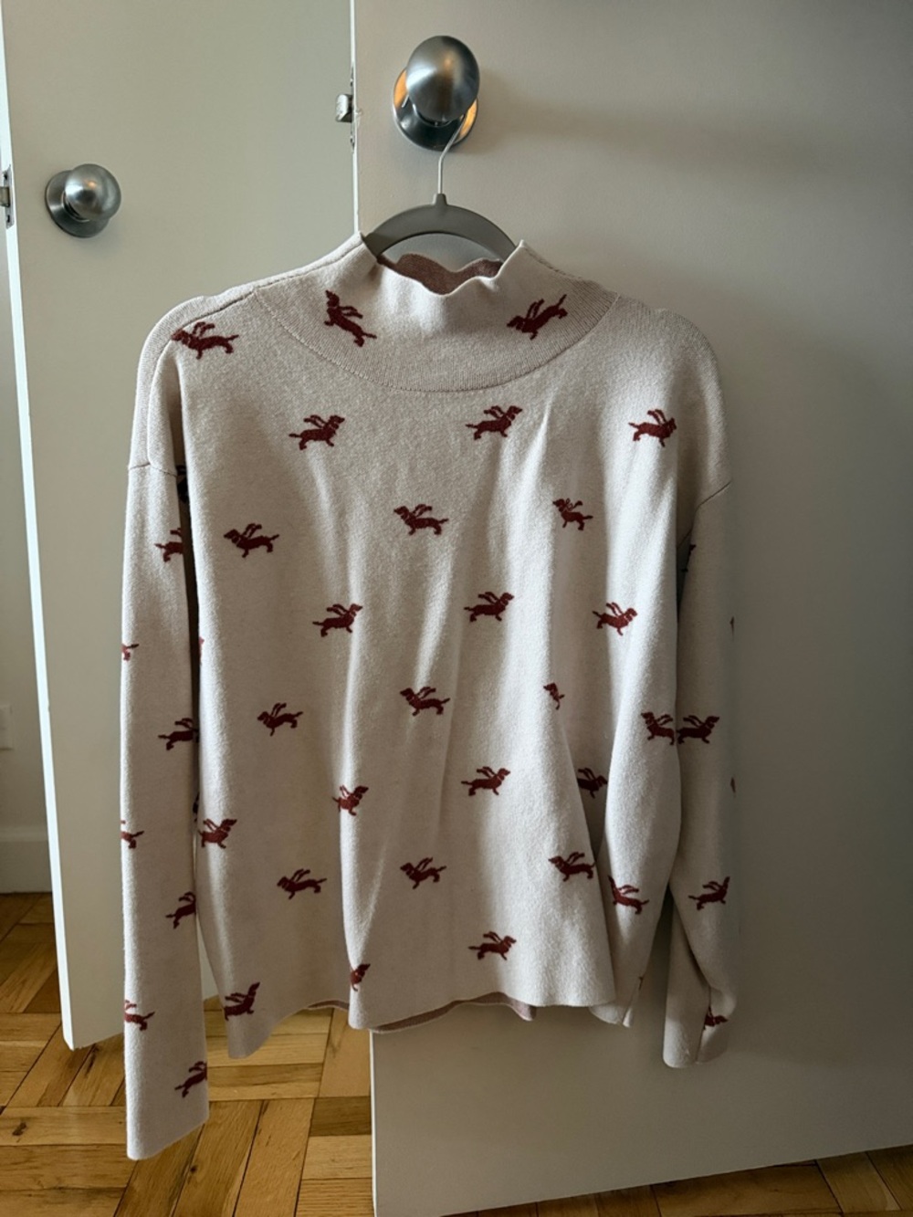 Anthropologie Cream Dachshund Sweater